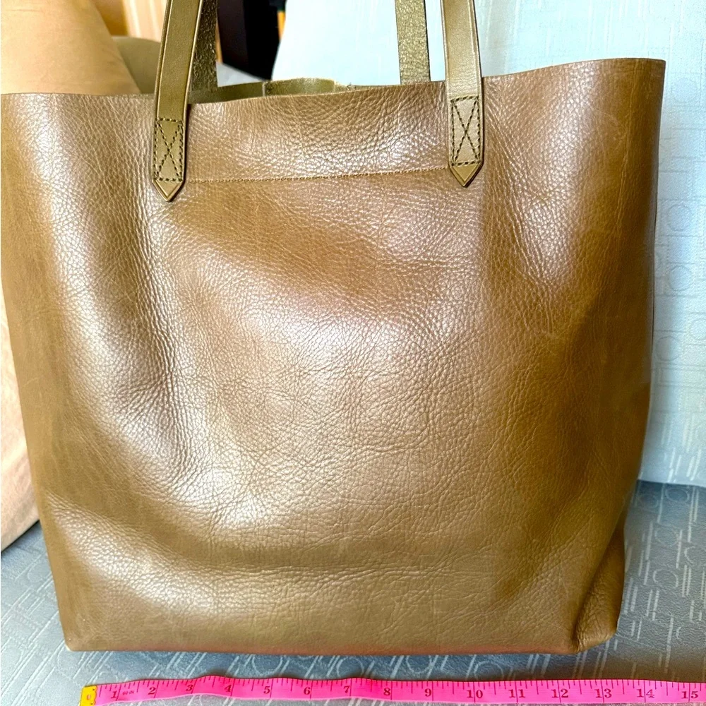 Madewell Olive Green Leather Tote with Suede Stripe - Picture 3 of 4